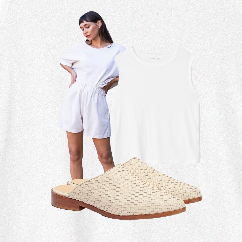 White shorts outfit collage
