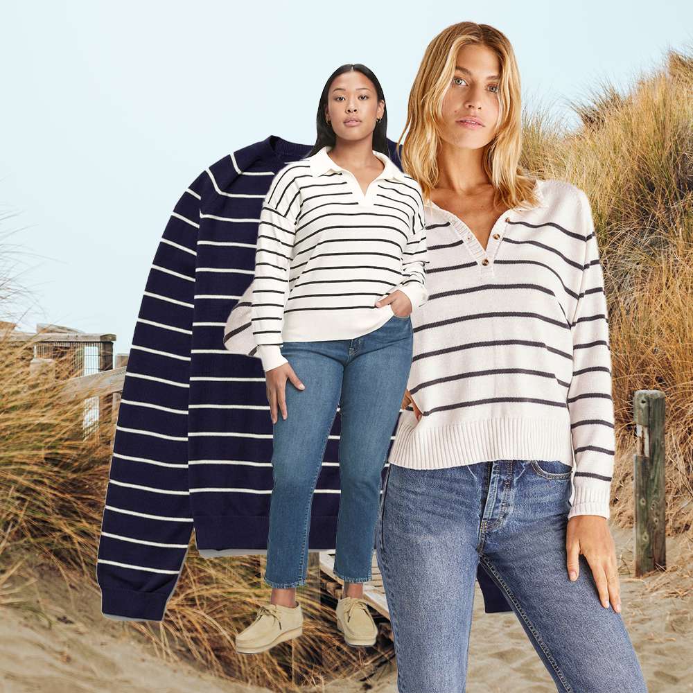 Striped sweater outfit collage