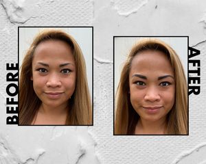 Jana Marie Calaor before (left) and after (right) using the Anastasia Beverly Hills Brow Definer
