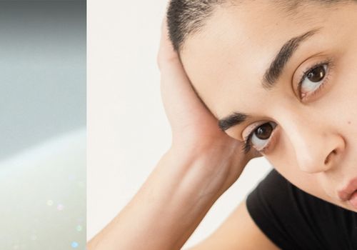 split image of a face and lotion blobs