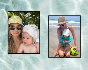 Byrdie writer Lindsay Cohn and her baby at the beach
