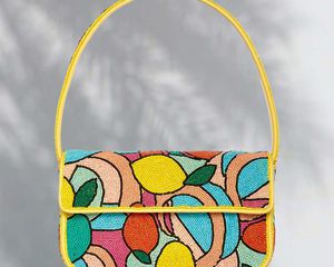 Citrus print beaded bag