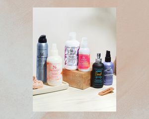 Bumble and Bumble products on counter with other hair accessories