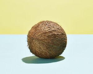 coconut on blue and yellow background