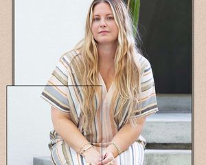 Erin Kleinberg wearing a striped caftan