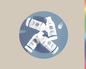elta md skincare products on blue background