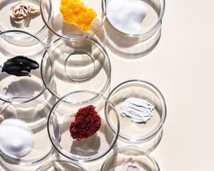 skincare swatches in glass bowls
