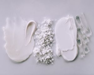 Swatches of creams, powders, and gels