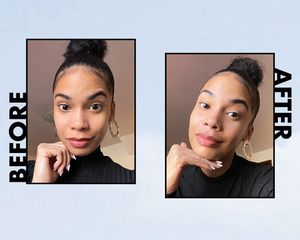 Byrdie writer Celeste Polanco before and after using the Glossier Super Bounce serum