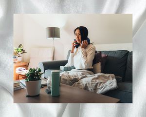 woman wearing heated neck pad