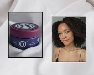 It's a 10 hair mask (left) and beauty writer khera alexander after using the hair mask (right)