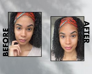 The author before (left) and after (right) applying the Nars Laguna Bronzing Powder.