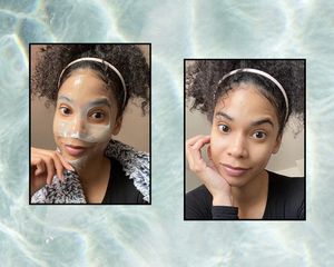 left: writer celeste polanco in neutrogena hydro boost mask right: after using mask