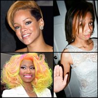 Rihanna, Nicki Minaj, and the author, all with colorful hair.