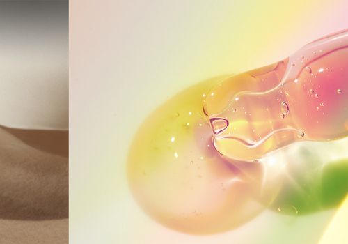 collage of lotion from a tube and a vial with serum