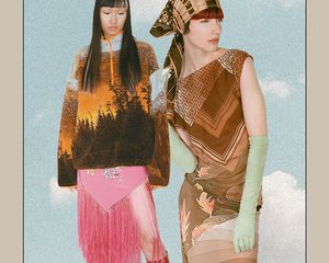 Models wearing designs by Conner Ives