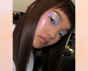 woman with colorful eye makeup