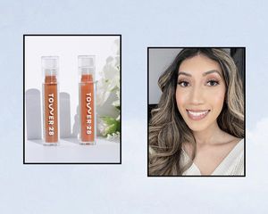 left: tower 28 shineon jelly in almond and cashew right: karla ayala wearing cashew
