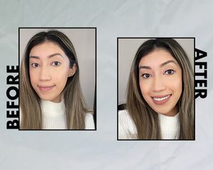 The author before (left) and after (right) applying W3ll People Expressionist Pro Mascara