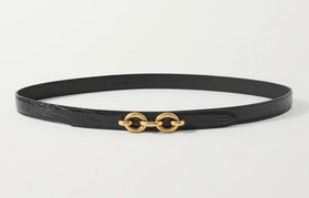 Yves Saint Laurent Maillon Thin Belt in Lizard-Embossed Leather