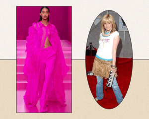 Dress over pants pink runway look and ashley tisdale side by side