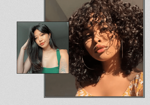 Women with curtain bangs and curly hair layers