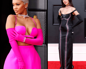 Saweetie and Olivia Rodrigo wearing gloves on the 2022 red carpet