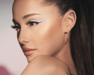 Ariana grande wearing a bold pastel cat eye