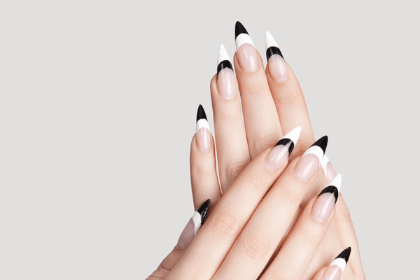 woman with black tip nail designs