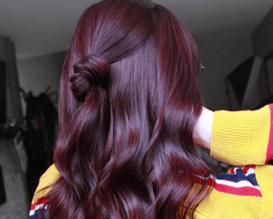 plum hair color on half bun
